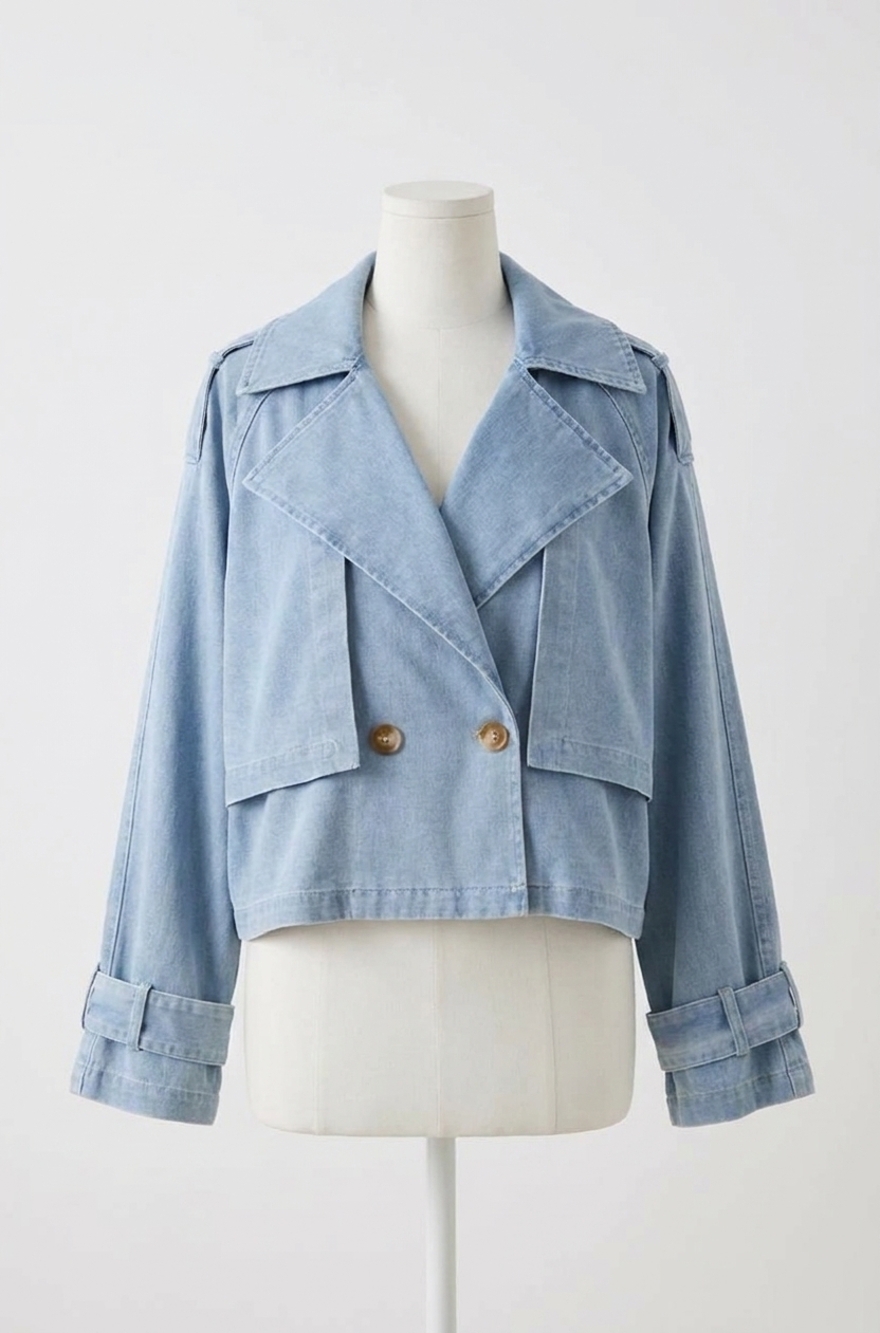 NEW TCEC maxine double breasted front oversized jacket in light denim